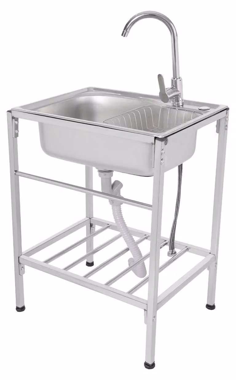 Lavello in acciaio inossidabile, rubinetto girevole a 360° con acqua calda e fredda, finitura argento