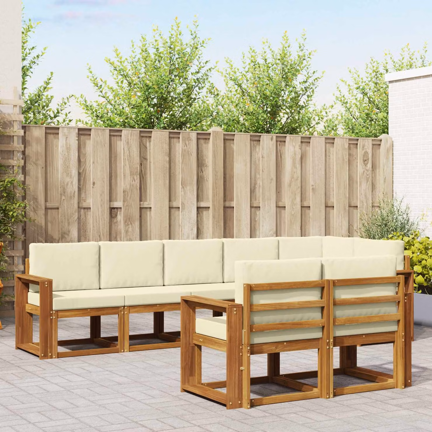 Set di divani da esterno vidaXL 8 pz in legno di acacia con cuscini, beige e marrone