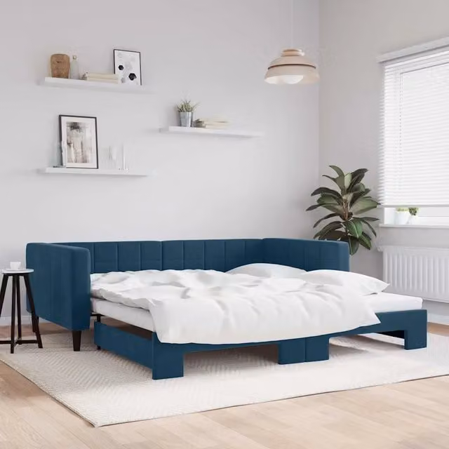 Divano Letto con Letto Estraibile vidaXL in Velluto Blu con Struttura in Legno e Metallo L/P/H: 223 x 110 x 68 cm, Letto Estraibile 100 x 200 cm