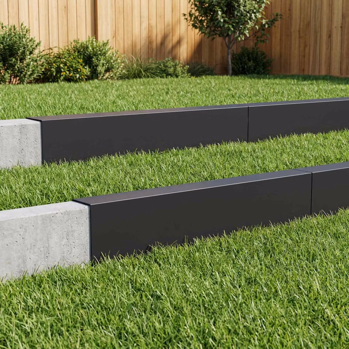 Set di 10 profili di copertura per giardino vidaXL in acciaio nero, L: 100 cm, H: 15 cm, P: 6 cm