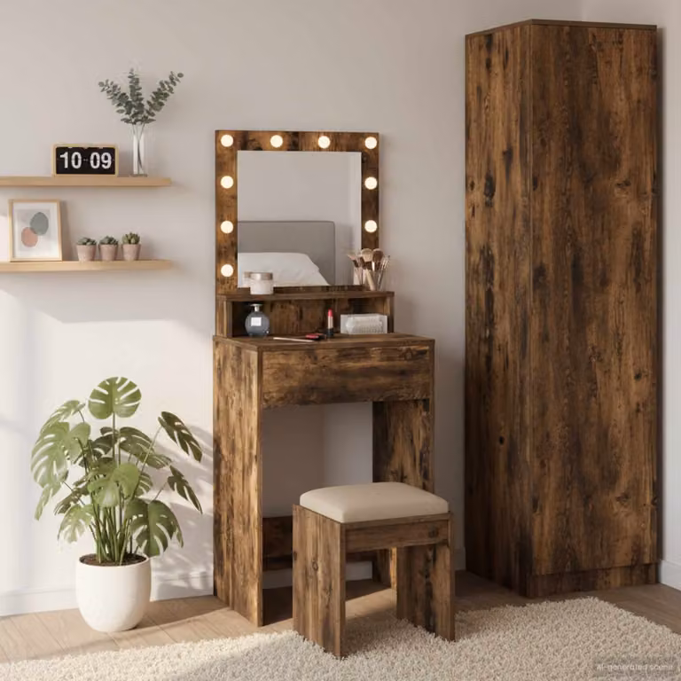 vidaXL Tavolo da Trucco Moderno in Rovere Marrone L/P/H: 50 x 41 x 135 cm
