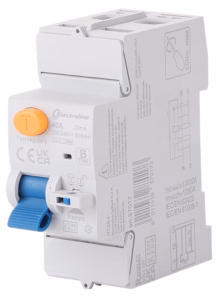 Interruttore differenziale Electraline 87017, 40 A, sensibilità 30 mA, monofase