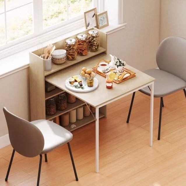 Tavolo da pranzo pieghevole con ripiani, rovere, 78,5 x 91 x 93 cm