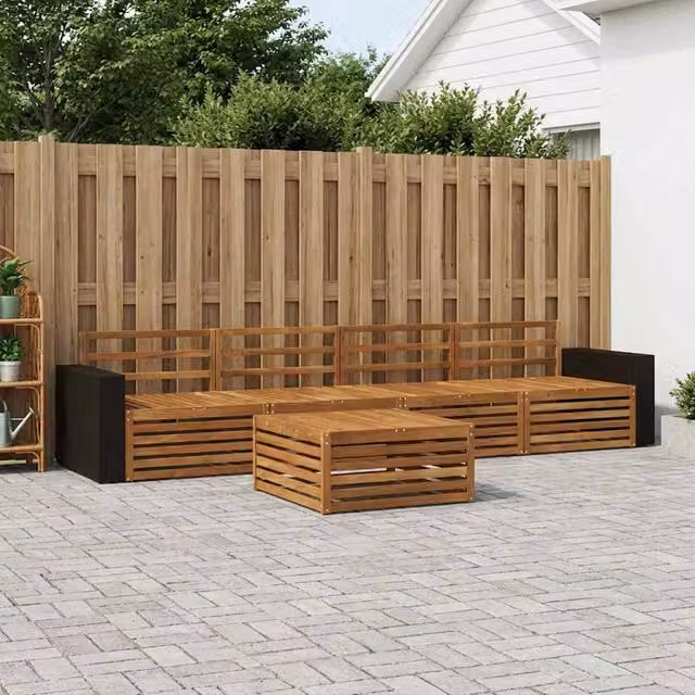 Set di divani da esterno 5 pz Naturale Legno di Acacia Massello 3383002