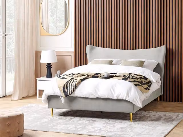 Letto Beliani in velluto grigio con testiera imbottita e gambe oro in stile glamour moderno L/P/H: 140 x 200 cm – 1
