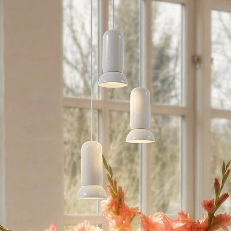 Lampada a sospensione Kerimi Lindby, dimmerabile, Bianco / Opale, Soggiorno / Sala da pranzo, Ceramica, Scandinavo, Lampada a sospensione