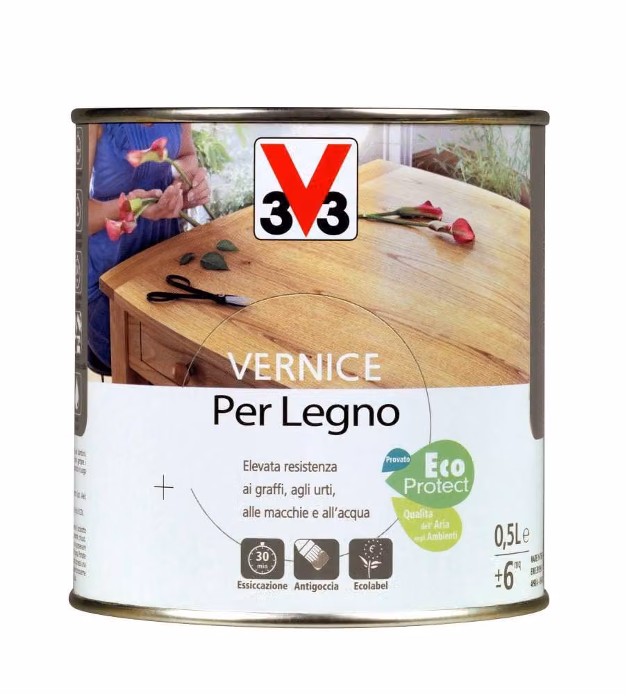 V33 Vernice per Legno Noce Chiaro 500 ml - Finitura Brillante Interna