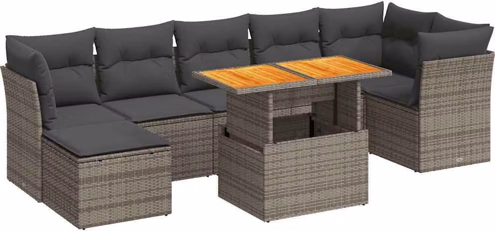 Set Divano da Giardino 8 pz con Cuscini Grigio in Polyrattan