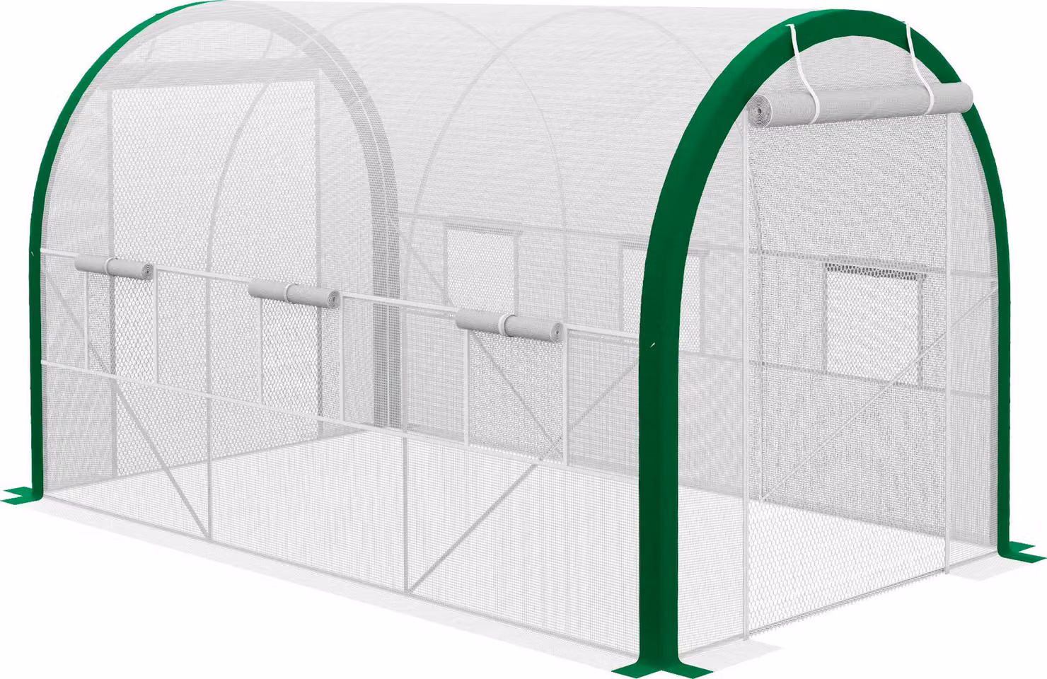Serra a tunnel Moonbite, dimensioni 358 x 210 x 210 cm, accessibile, con porte a rullo e finestre a rete, realizzata in acciaio zincato, con telo in polietilene da 140 GSM, struttura in acciaio, colore bianco
