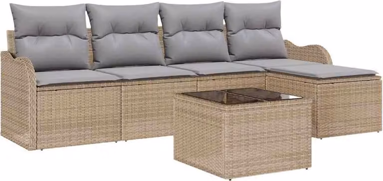 Set Divano da Giardino Beige polyrattan
