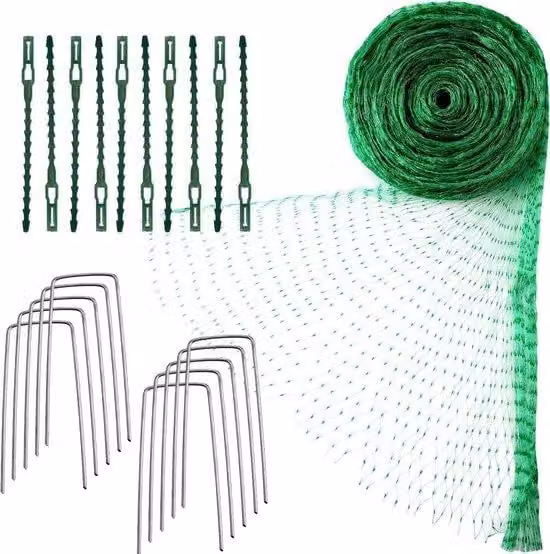 Rete di protezione anti-uccelli di grandi dimensioni, ideale per giardini, frutteti e cespugli di bacche - rete a maglie verdi di 4x10 metri, completa di materiale di fissaggio
