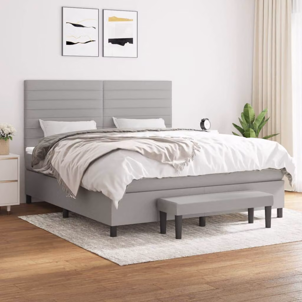 vidaXL Giroletto a Molle Ibrido con Materasso in Tessuto Grigio e Bianco L/P/H: 203 x 180 x 128 cm – 1