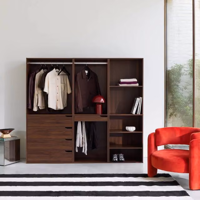 Kit guardaroba modulare Sweeek in legno color noce, design moderno con 3 elementi e cassetti integrati – 1