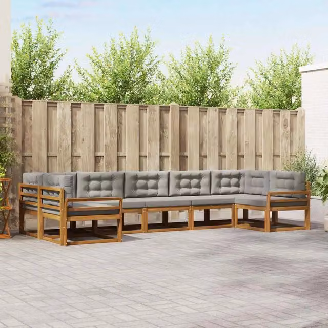 Set di divani da esterno 7 pz Grigio Naturale e Chiaro 3368104