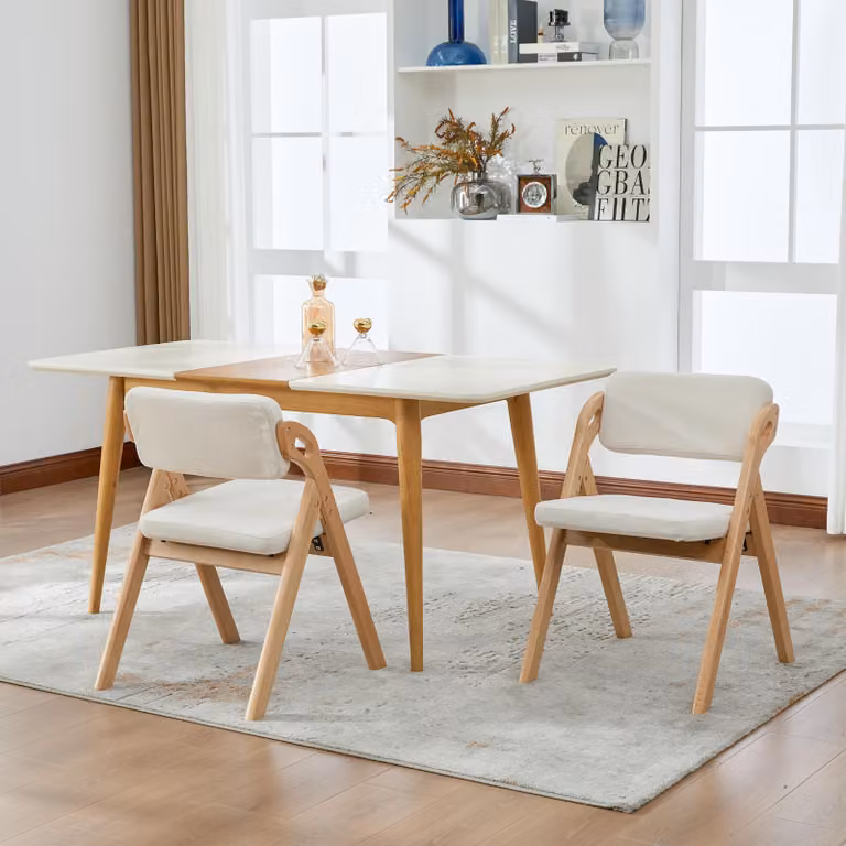 Sedie pieghevoli con seduta imbottita in legno massello (faggio), set di due sedie da pranzo impilabili, ideali come sedie aggiuntive per cucina, ufficio, matrimoni, feste, picnic. Colore: beige
