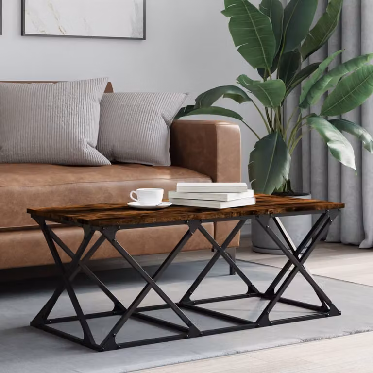 vidaXL Tavolino da Salotto in Legno e Metallo Rovere Fumo L: 100 cm, P: 49 cm, H: 40 cm