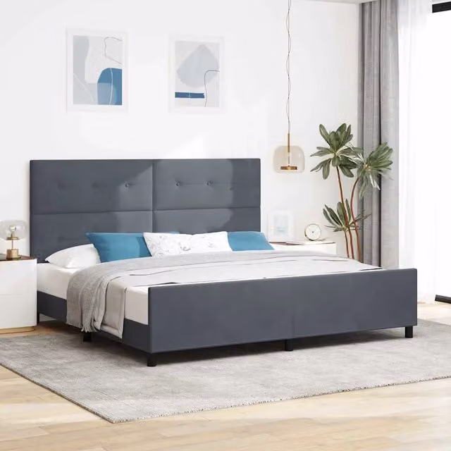 Letto a molle con testiera in velluto grigio vidaXL L/P: 200 x 200 cm, H: 280 cm – 1