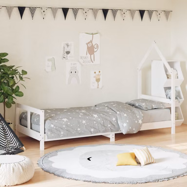 vidaXL Giroletto per Bambini in Legno Massello di Pino Bianco L: 200 cm, P: 80 cm