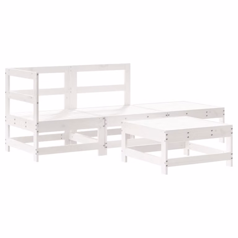 Set Salotto da Giardino 4 pz Bianco in Legno Massello di Pino