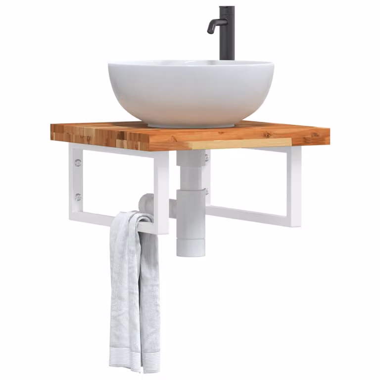 vidaXL Ripiano a Parete per Lavabo in Legno di Acacia Oliato e Metallo, Bianco e Marrone