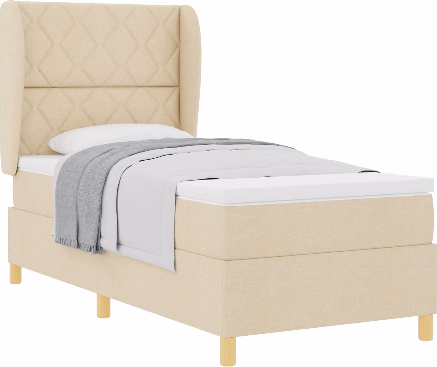 Letto boxspring con testiera color crema 200 x 90 cm in tessuto