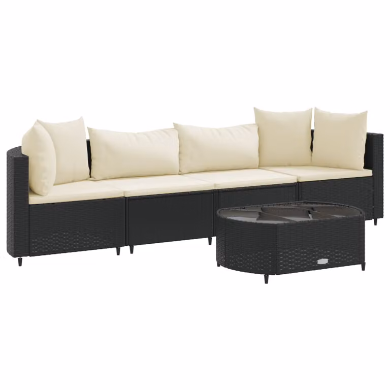 Set Divani da Giardino 5 pz con Cuscini in Polyrattan Nero
