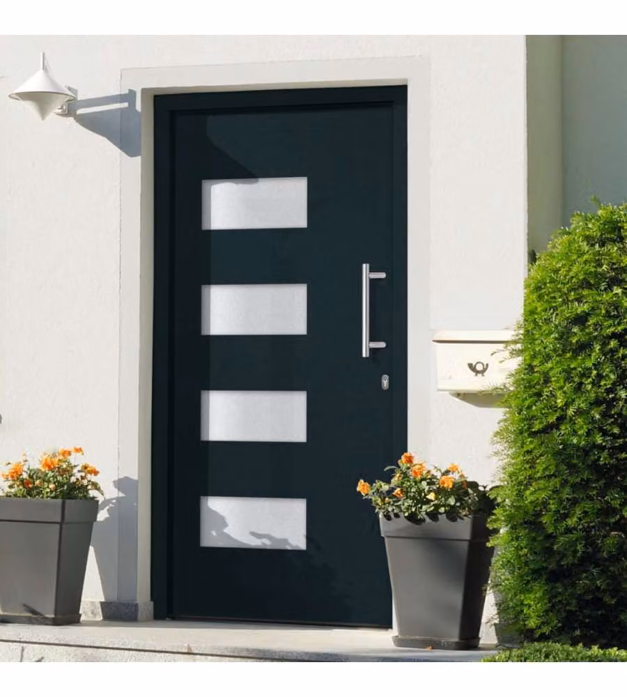 Porta d'Ingresso Moderna in Alluminio e PVC Antracite vidaXL L: 100 cm, H: 200 cm – 1