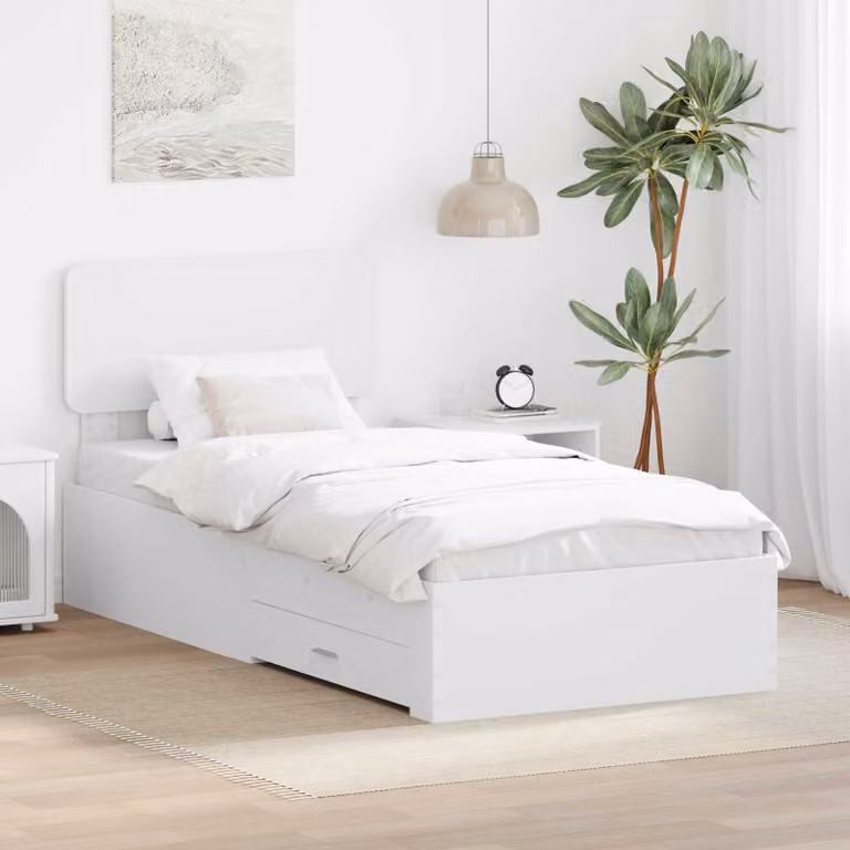 Struttura del letto bianca vidaXL in legno ingegnerizzato con cassetti L/P/H: 90 x 190 x 93 cm