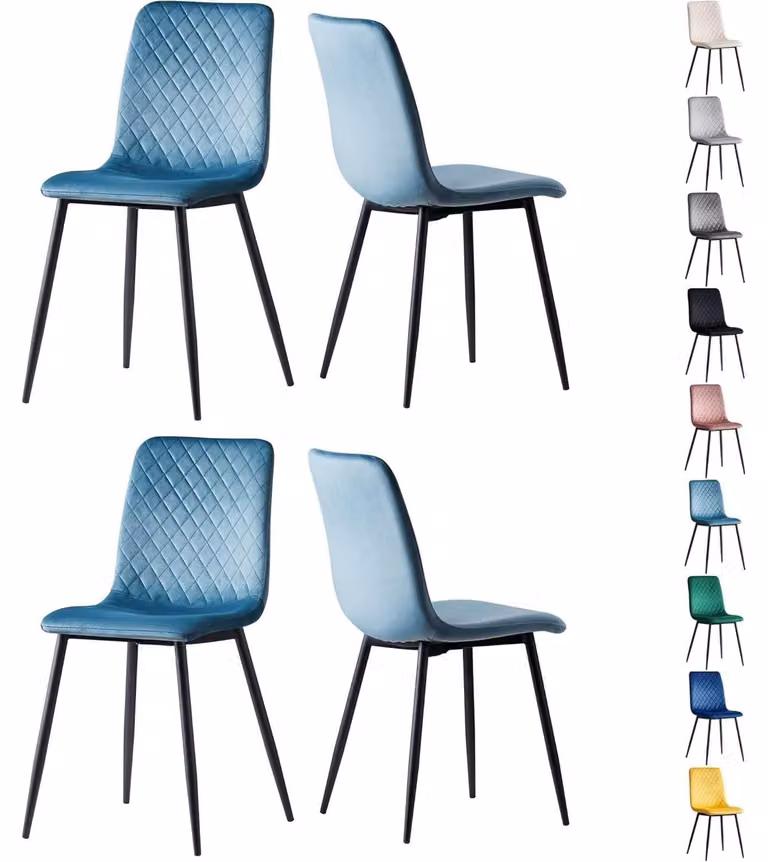 Sedia da pranzo - Sedia di design - Sedia in velluto - Sedia - Sedia confortevole - Set da 4 pezzi - Gambe in metallo