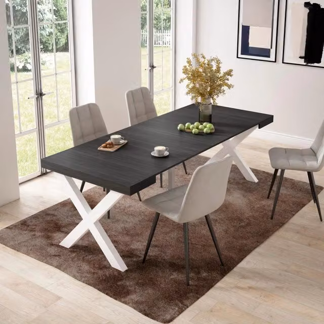 Consolle allungabile, 58 fino 222x90x73cm, Per 10 persone, Gambe in legno, Nero RF2800