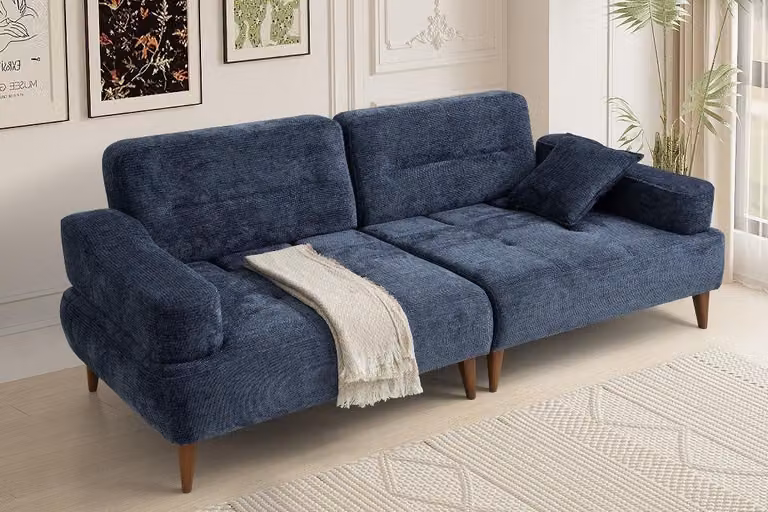 Modernes Blaues 3-Sitzer Sofa Stilvolle Wohnzimmer Textilcouch 3-er