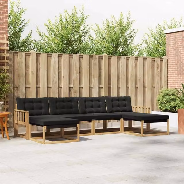 Set di divani da esterno moderno vidaXL in legno di acacia e textilene, 6 pezzi, Bianco e Nero – 1