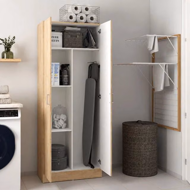 Armadio Multiuso Soresina DMORA con 2 Ante e 3 Ripiani, Marrone Rovere, L: 70 cm, P: 39,7 cm, H: 181 cm