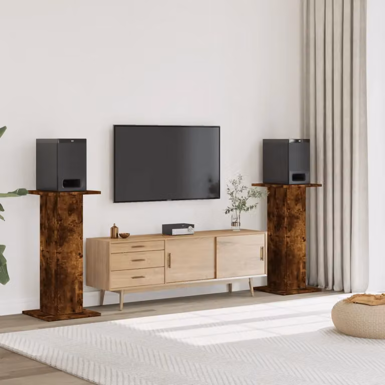 Set di 2 supporti per altoparlanti vidaXL in legno multistrato color rovere, H 95 x L 30 x P 30 cm