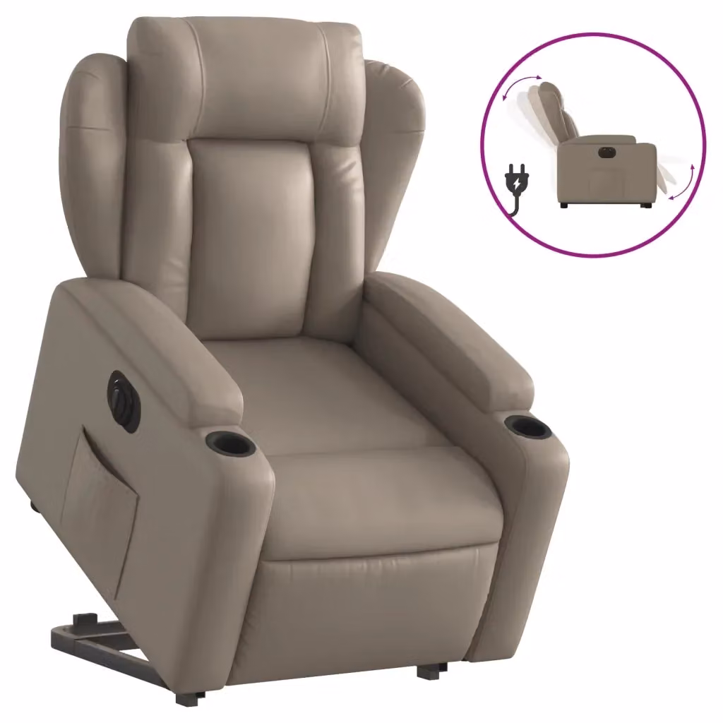 Poltrona Alzapersona Reclinante Elettrica vidaXL in Similpelle Cappuccino con Supporto per il Sollevamento – 2