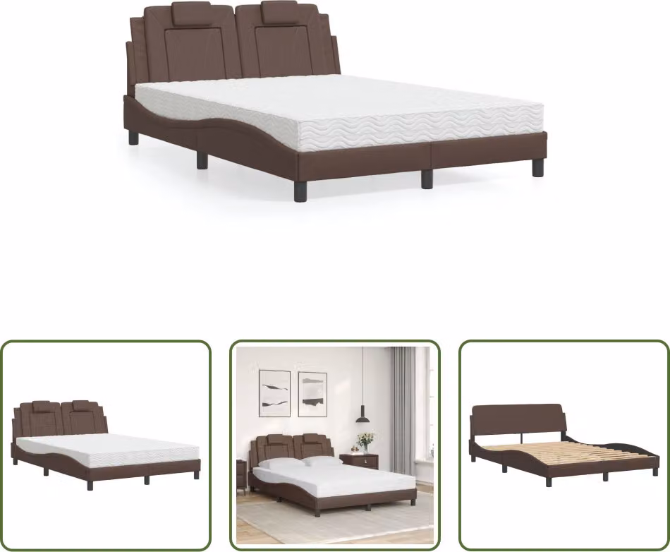 The Living Store Letto con materasso marrone 120x200 cm in ecopelle