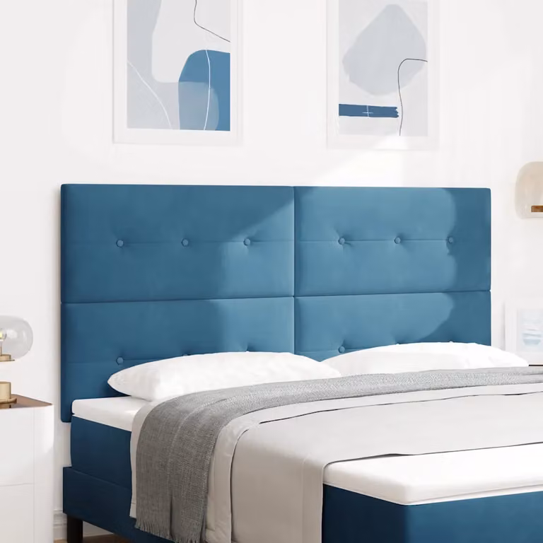 Testiera per letto vidaXL in velluto blu con illuminazione LED integrata, Larghezza: 180 cm