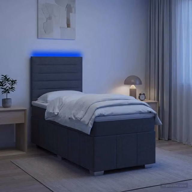 Letto Box Spring vidaXL con Materasso a Molle Insacchettate e Illuminazione LED Sotto il Letto, Grigio e Bianco, L 200 cm x L 80 cm – 1