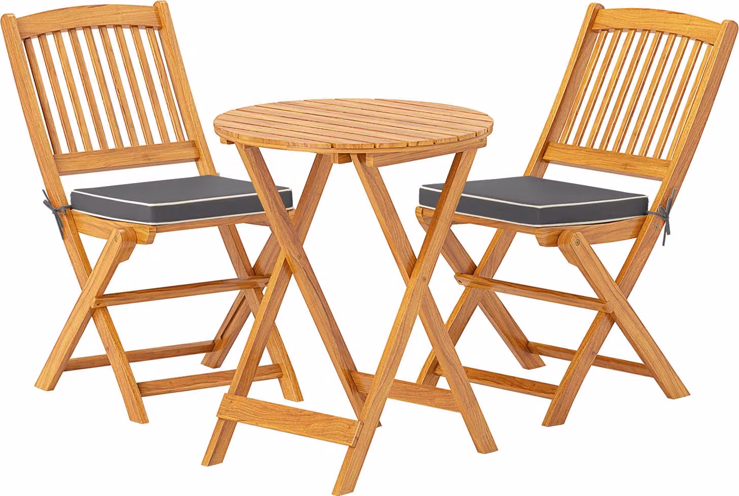 set da patio a 3 pezzi in legno di acacia, tavolo e sedie pieghevoli da esterno con cuscini imbottiti, set di sedute per veranda, cortile, natura