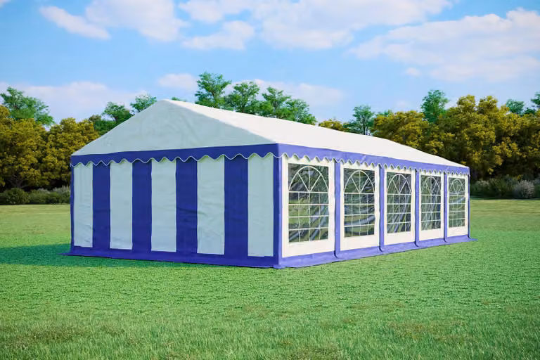 Tenda per eventi 5x10 metri, PVC PREMIUM, 500 g/m² - Blu e bianca