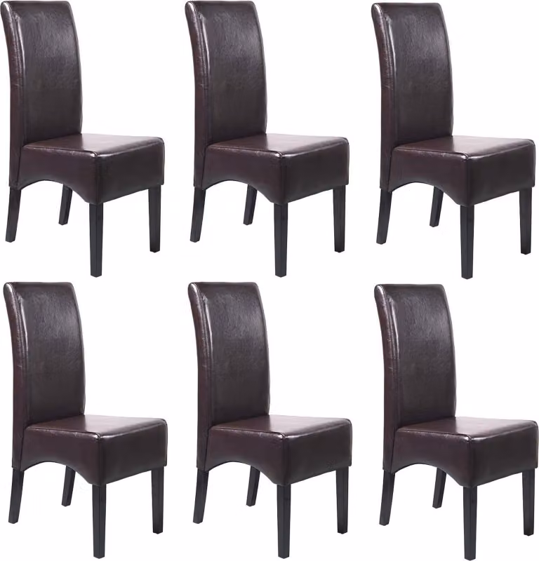 Set di 6 sedie da sala da pranzo Sedie da cucina Sedie imbottite | A x L x P 102 x 44 x 54 cm | Altezza seduta 47 cm | Pelle | Gambe scure | Marrone