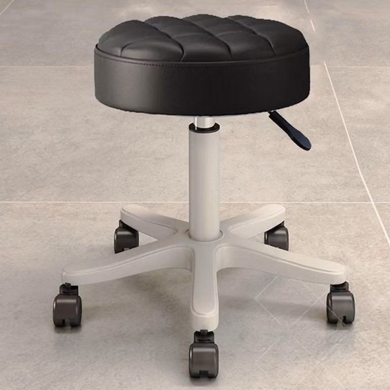 Omgoods - Sedia girevole rotonda con ruote, altezza regolabile, rivestita in ecopelle nera