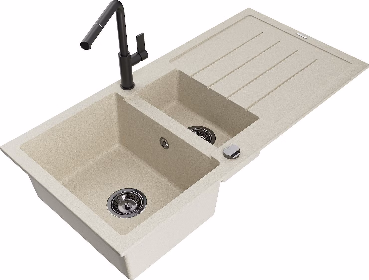 Mexen Andres lavello in granito 1,5 vasche con scolapiatti e miscelatore cucina Flora, beige - 6515-69-670401-70-B