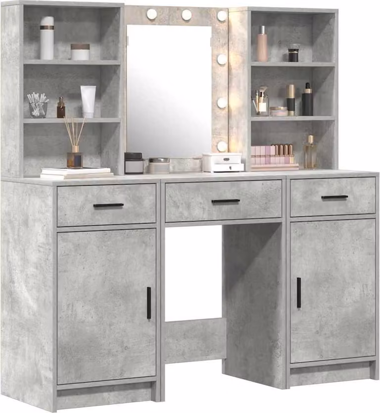 Set da tavolo da trucco con LED con porta 3 pcs Grigio cemento