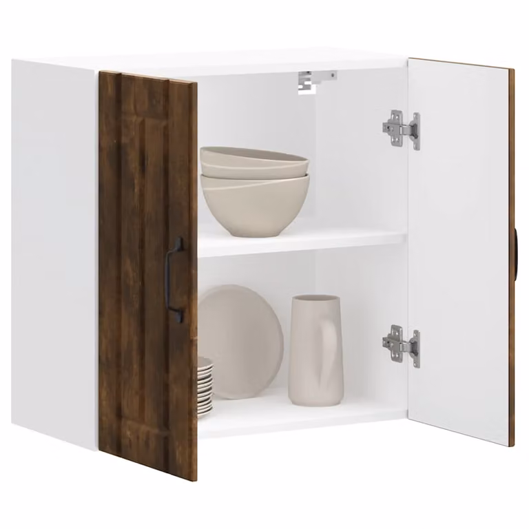 Pensile da cucina moderno vidaXL con ante in vetro, colore bianco e marrone, L/P/H: 60 x 31 x 60 cm