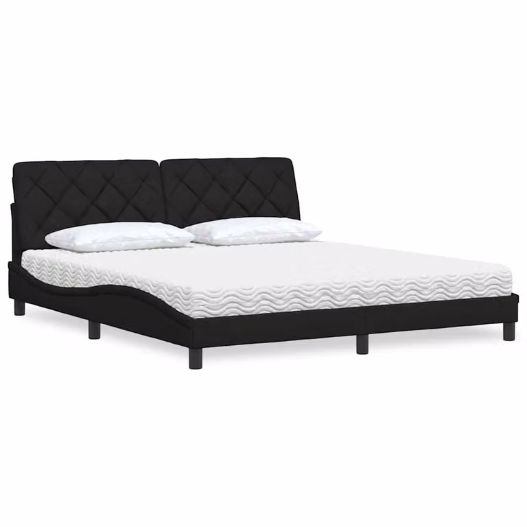 Letto con Materasso vidaXL in Tessuto Nero L/P: 180 x 200 cm