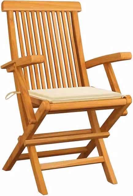 Set di 8 sedie pieghevoli vidaXL in legno di teak con cuscini beige per giardino e terrazza