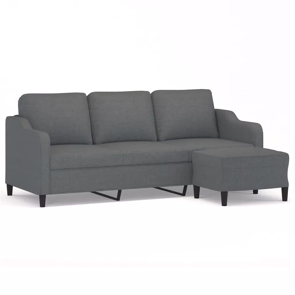 Divano a 3 posti moderno vidaXL con poggiapiedi coordinato in tessuto grigio L: 198 cm, P: 80 cm, H: 77 cm – 2