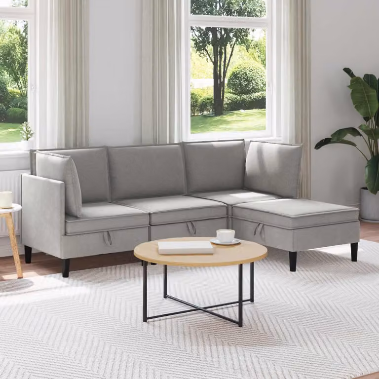 Set di mobili per il soggiorno vidaXL composto da 4 pezzi in tessuto grigio con divano ad angolo e cuscini inclusi