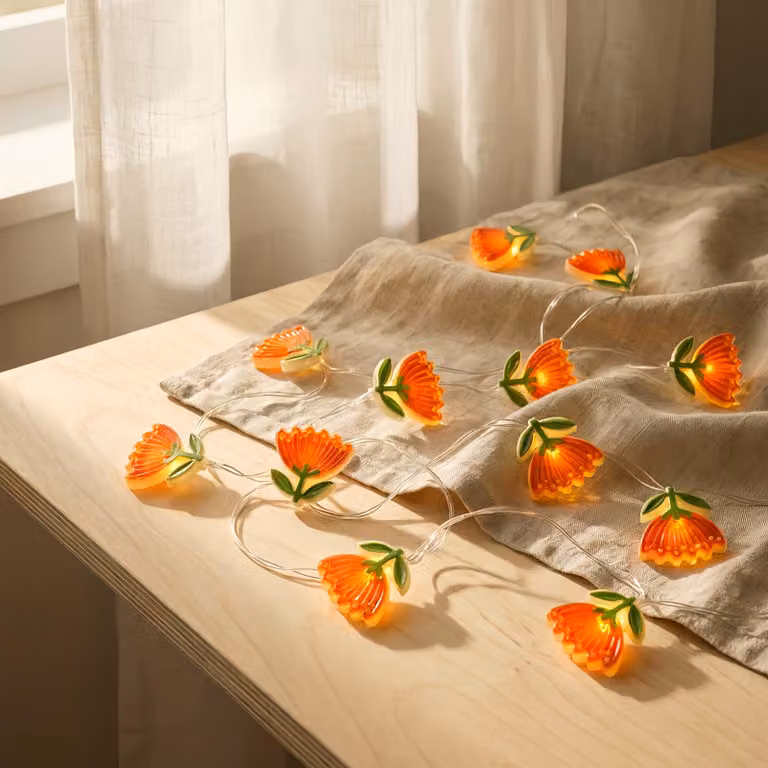 Catena luminosa a forma di fiori, lunghezza 3 metri, 30 LED, luce bianco caldo, alimentazione a batteria